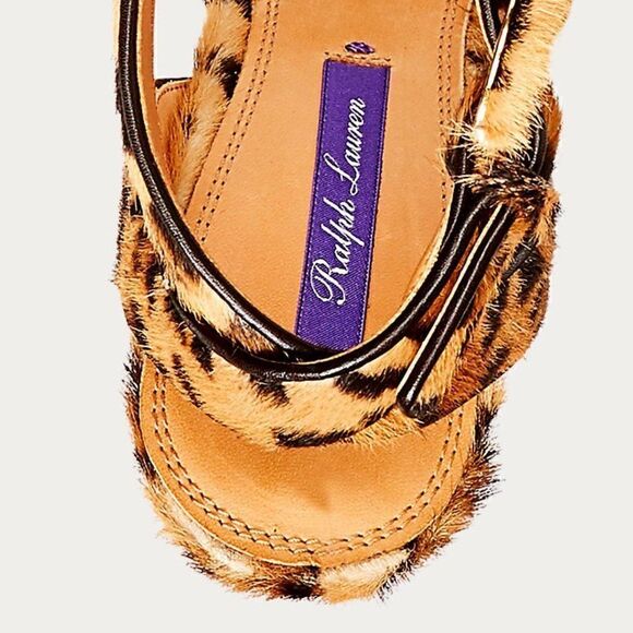 Ralph Lauren Collection Leopard Print Kelsey Pony Hair Calf Platform Sandal - Picture 2 of 16